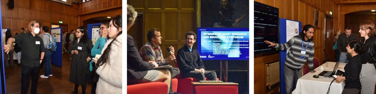 A collage of different event images from previous Interdisciplinary Institute symposia