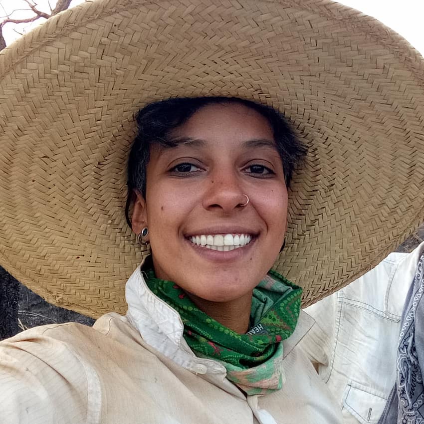 happy woman in large hat
