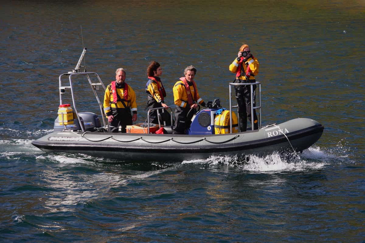 Members of the team carrying out a photo-ID survey on our boat Rona.