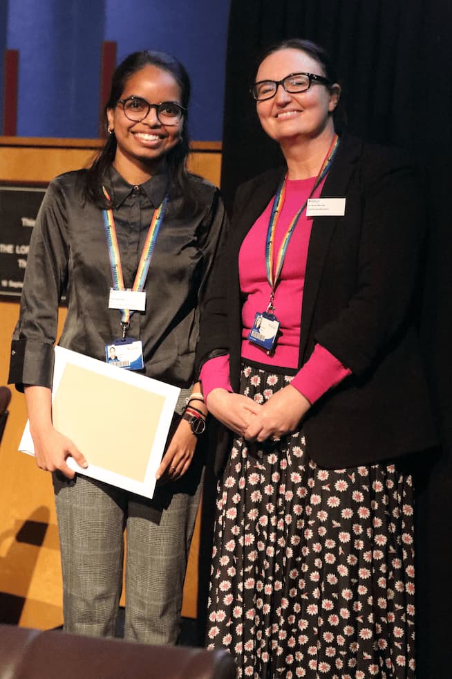 Professor Jo-Anne Murray, Vice-Principal (Education), with winner Changel Jolly.