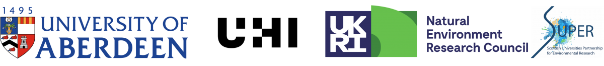 My affiliation logos -University of Aberdeen, University of Highlands and Islands, UKRI Natural Environment Research Councils and Scottish Universities Partnership for Environmental Research