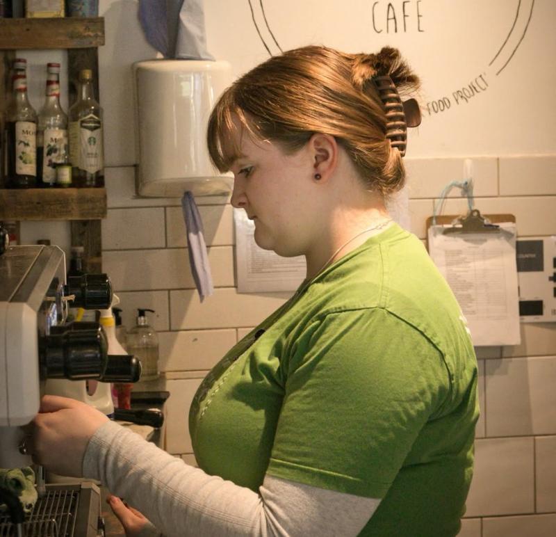 Rowan volunteering at coffee shop