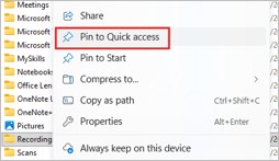 Screenshot of the pin to quick access tool