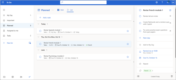 Screenshot of the task management app