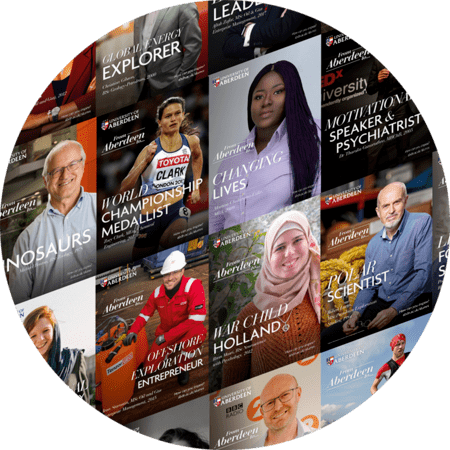 Collage of posters featuring aberdeen graduates