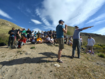 A group of people at an outside location