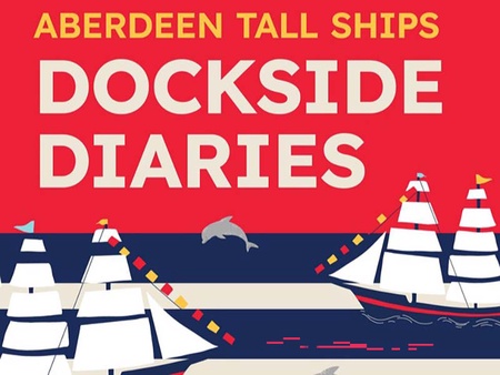 Podcats cover image - ships on ocean and text: Aberdeen Tall Ships: Dockside Sirs