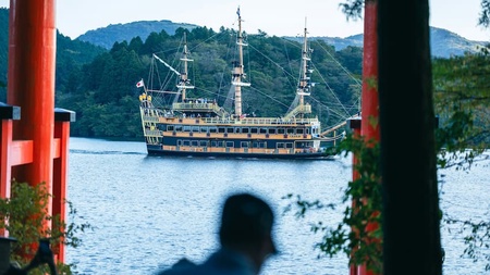 A Chinese tall ship viewed from the land