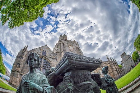 Kings College Chapel exterior viewed through a fisheye lens