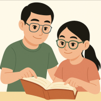 Cartoon drawing of Norris and Christina