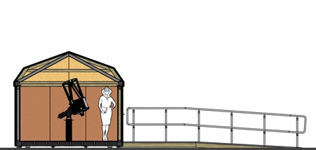 Side view showing a design illustration of the proposed astronomy facility, with telescope in place. Image: Outsideology Limited