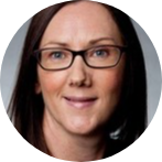 Woman with long brown hair and glasses