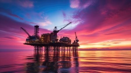 oil and gas platform in the sunset