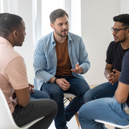 people sitting around discussing something