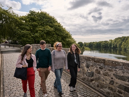 Students walking on Brig of Balgownie