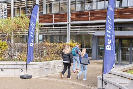 Students walking into the Suttie Centre