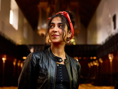 A student in the chapel