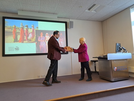 Prof Abdel-Fattah presenting Professor Wendy Graham with the award for giving the Inaugural Dr Sohinee Bhattacharya Memorial Lecture