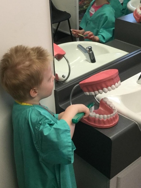 Giant teeth help with brushing technique