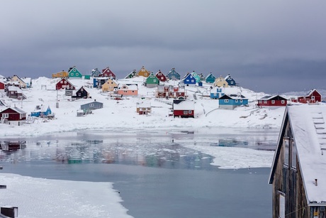 Village with colourful houses in Greenland