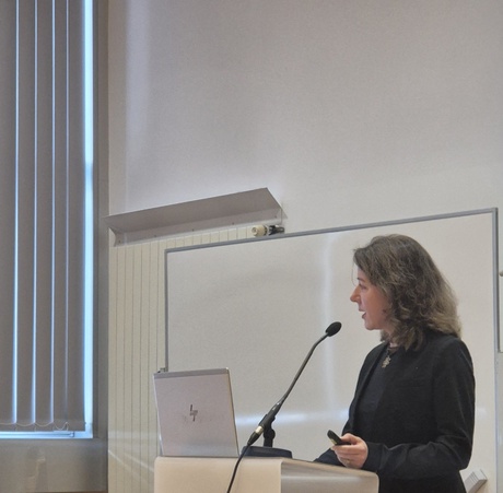 Pucture of Professor Marta Pertegás Sender, Visiting Professor at the University of Antwerp and Chair of Private International Law and Transnational Law at the University of Maastricht presenting at the PX Moot PIL conference