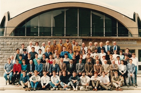 The Natural Philosophy/Physics department (year 3 and above) in 1986/7.   John is 6th from the right in the second row from the front.