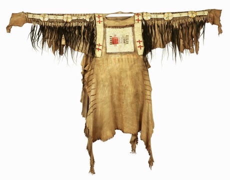  Blackfoot shirt with porcupine quill decoration and painted images of war deeds