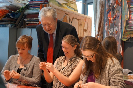 Education Minister Michael Russell with students at the University