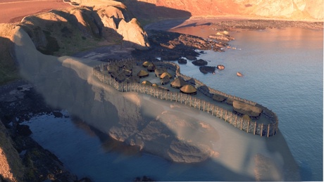 Artist's impression of the Dunnicaer sea stack based on archaeological findings