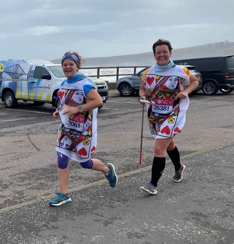 Kate (left) and Tracey (right) near the end of their virtual London marathon