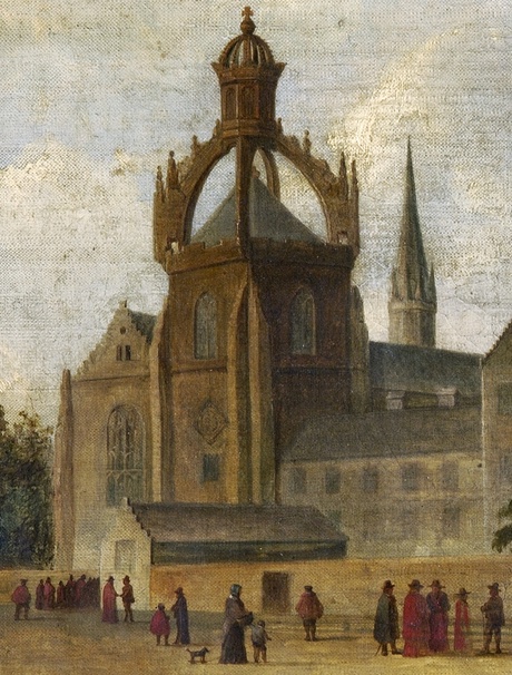 Anonymous view of King’s College from c1630. This shows the school as a long building, with crow-stepped gable end and one square window