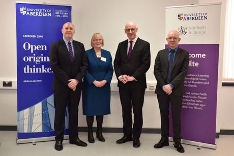 Dr David Smith, Helen Budge, John Swinney and Professor George Boyne at the official opening.