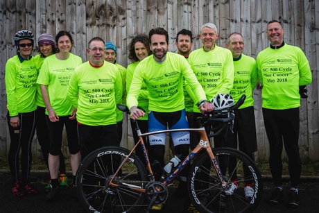 Mark Beaumont, Professor Steve Heys and some of the North Coast 500 'See Cancer' team