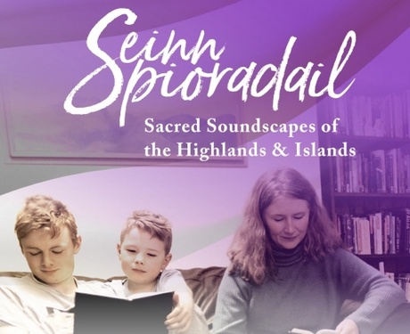 Family looking at Gaelic songbooks