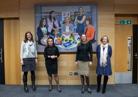 Professors Jennie Macdiarmid, Alex Johnstone, Lora Heisler and Lynda Williams stand in front of their portrait