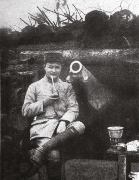 Eduardo Adoue, an Argentine volunteer in the French Army during the First World War, enjoying a refreshing hot mate (South American drink)