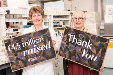 Professor Valerie Speirs with Elaine Shallcross celebrating a findraising milestone to which she made a significant contribution
