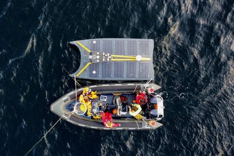 XOCEAN's Uncrewed Surface Vessel surveying fish populations around offshore oil platforms