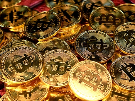 Close up showing the digital currency Bitcoin