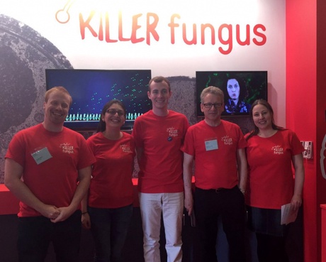 Members of the Killer Fungus exhibition team at the Royal Society Summer Science Exhibition in London