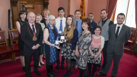 The 2016 Quincentenary Prize winners with family, friends and dignitaries (Eva Valclavkova's medal was accepted on her behalf by her tutor Lindsay Tibbetts) | Image: Norman Adams, Aberdeen City Council