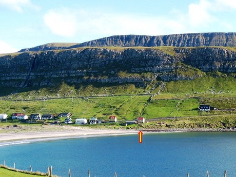 Á Sondum on the island of Sandoy, Faroe Islands (excavation site arrowed)