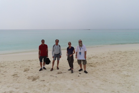 SBS academics Pete and Jo Smith (right) photographed on the agricultural island of Thoddu, Maldives during the SANH meeting