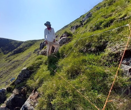 Julie standing in a 35-degree slope under the North Peak of Beinn a'Chaorainn and recording plant species. Like we said NO PRECARIOUS terrain.