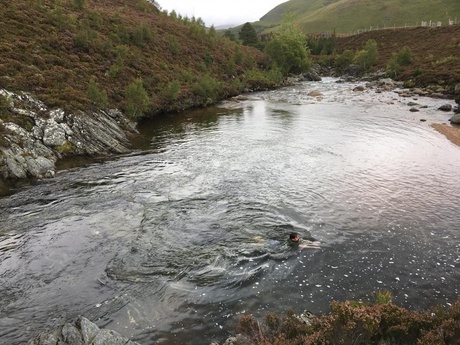 The blog author, having a swim in a cold Scottish river