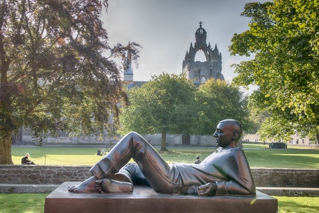 Bronze statue 2005 by Kenny Hunter. Kings College Crown in the background