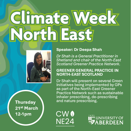 Climate Week North East poster with picture of Dr Shah