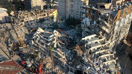 Demolished buildings after the earthquake in Turkey.