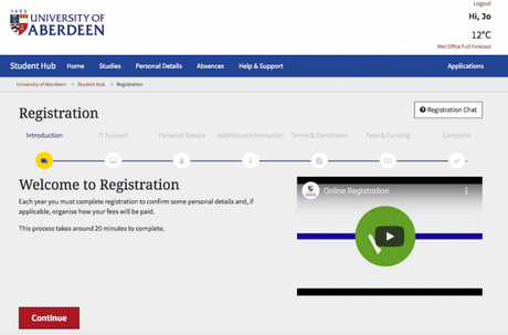 Screenshot of new student online registration system