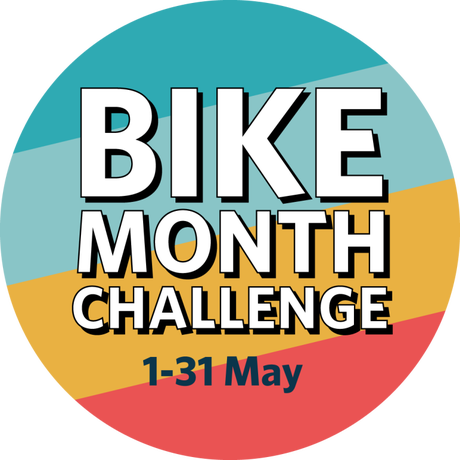 A circle with text inside that reads 'Bike Month Challenge, 1-31 May'